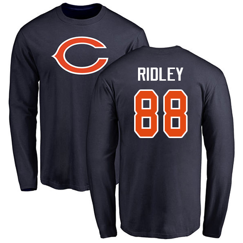 Chicago Bears Men Navy Blue Riley Ridley Name and Number Logo NFL Football #88 Long Sleeve T Shirt->->Sports Accessory